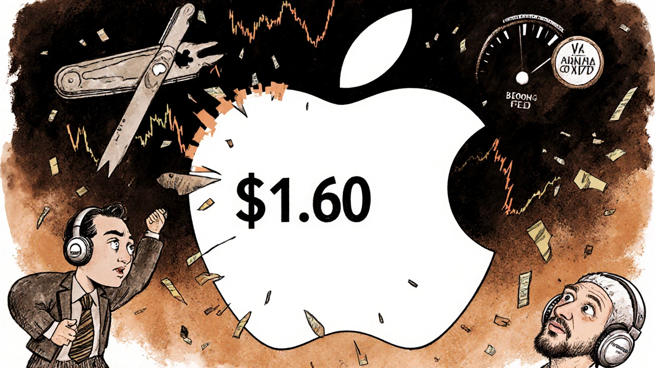 Apple earnings reveal with hidden whisper number causing stock drop, while a disciplined trader uses options strategy.