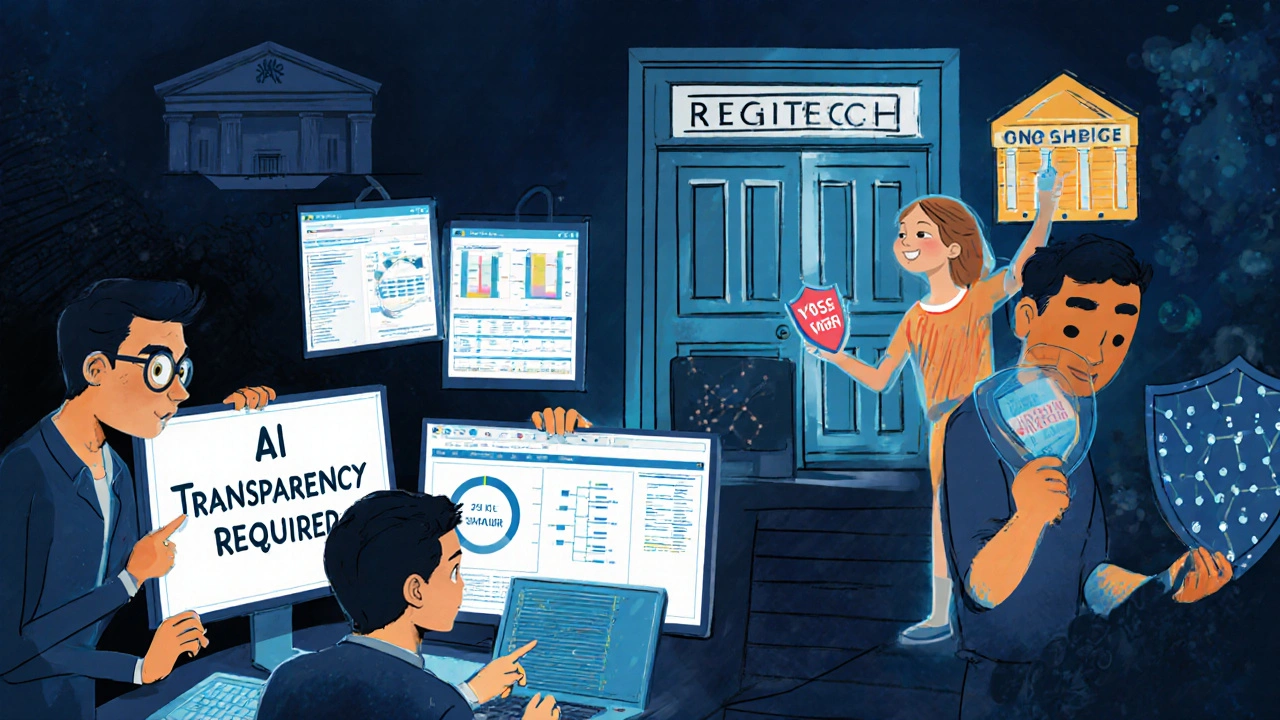 Fintech team using AI dashboards to generate compliance reports and ensure transparent algorithmic decisions.