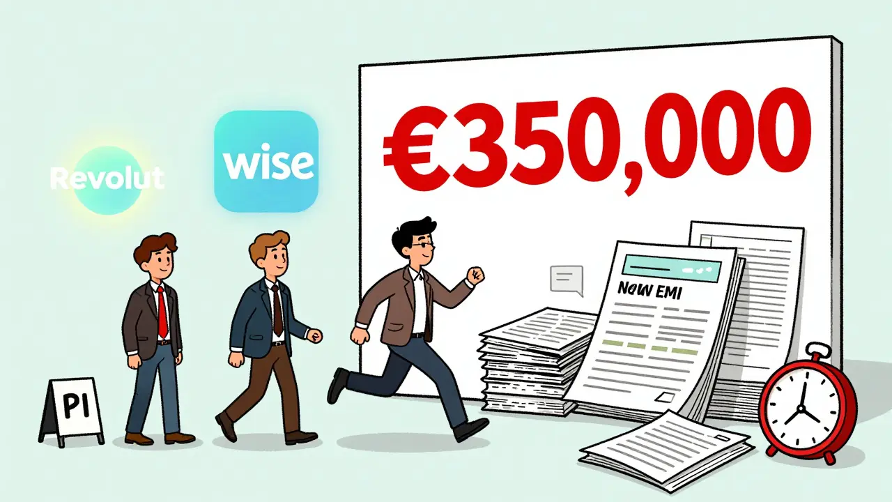 Founders face a €350,000 wall when upgrading from a Payment Institution to an Electronic Money Institution.