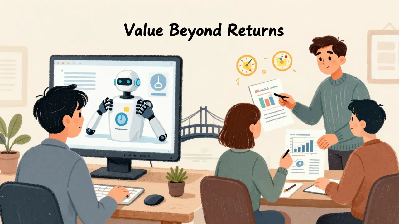 A split scene comparing robo-advisors with human advisors, highlighting emotional support and tax planning benefits.